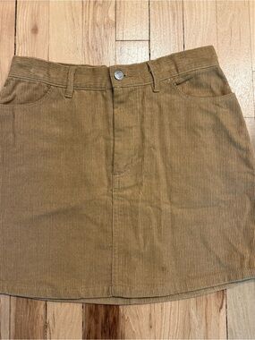Corduroy A-Line Mini Skirt in Camel Brown